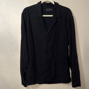 Tailored athlete mens black linen blend Cabo collar shirt long sleeve size L